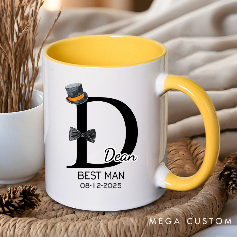 Personalized Groom & Best Man Initial Mug Wedding Party Favors Coffee Mug for Men Bachelor Party Ceramic Cup for Groomsman