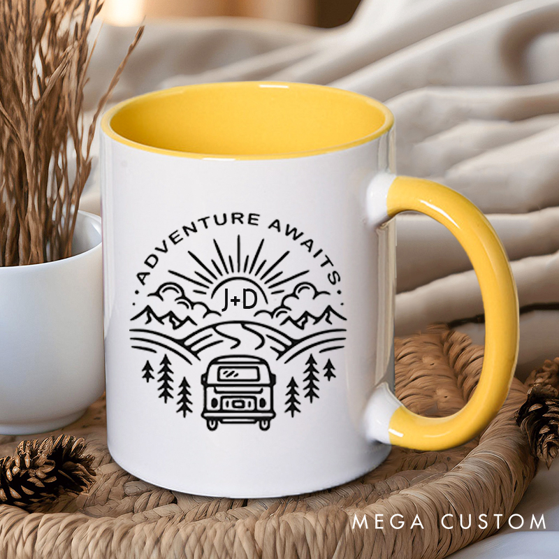Personalized Adventure Awaits Couple Mugs Couple Coffee Mug for Wife Husband Anniversary Ceramic Coffee Cup for Couple