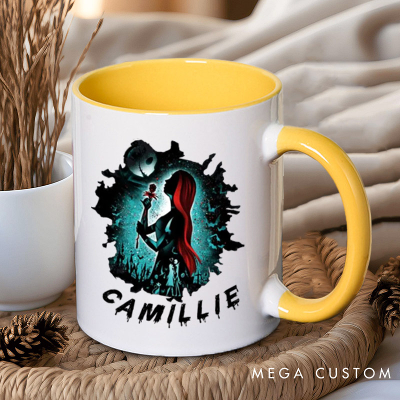Personalized Halloween Couple Silhouette Design with Spooky Art Style Couple Mugs 