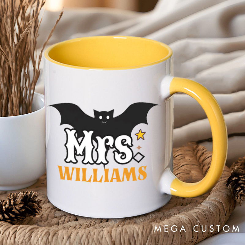 Personalized Mr. and Mrs. Bat Design with Halloween Theme Couple Mugs 