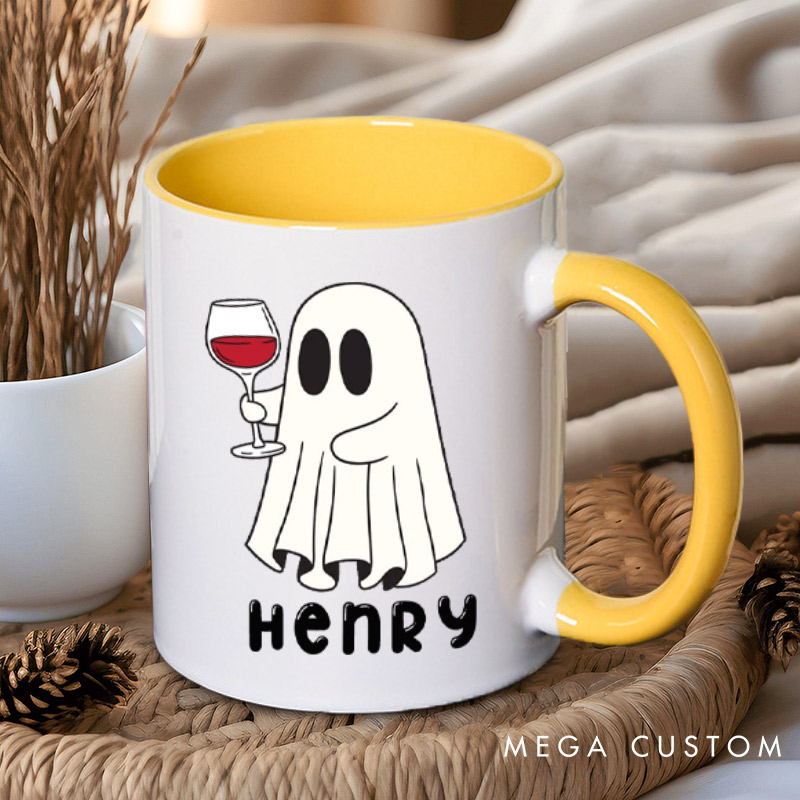 Personalized Cute Couple Ghosts with Wine Glasses Halloween Couple Mugs 