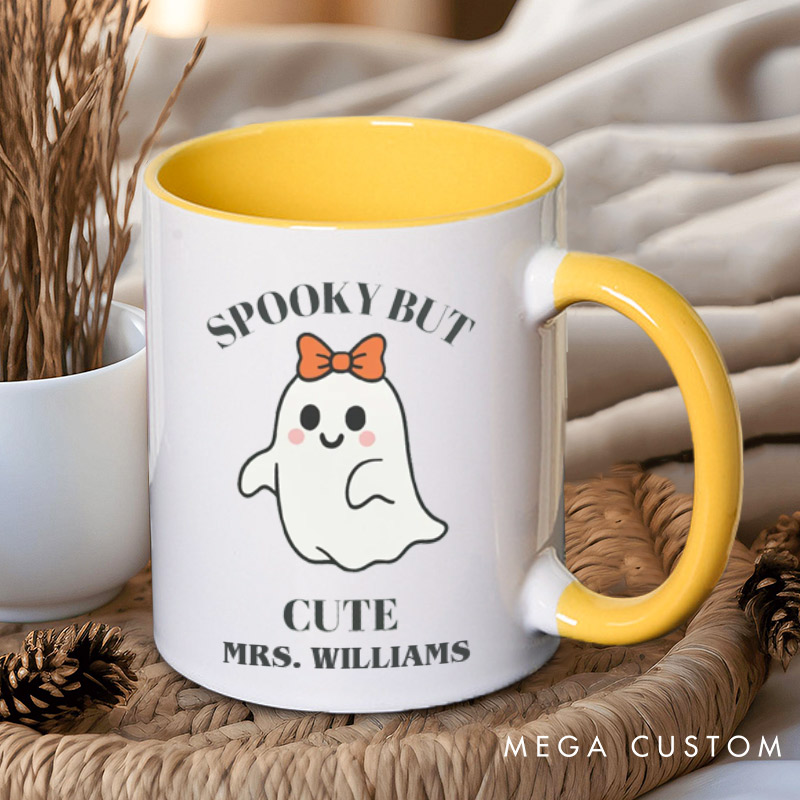 Personalized Spooky but Caffeinated and Spooky but Cute Ghost Halloween Couple Mugs 
