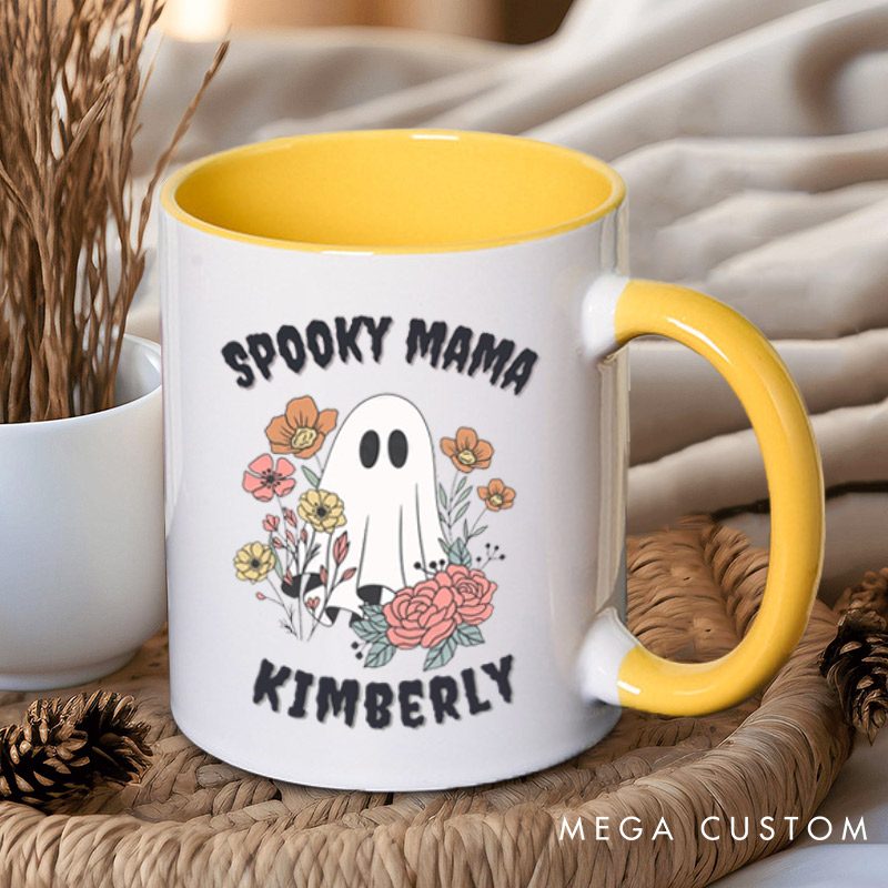 Personalized Spooky Dad and Spooky Mama Couple Ghost Halloween Couple Mugs