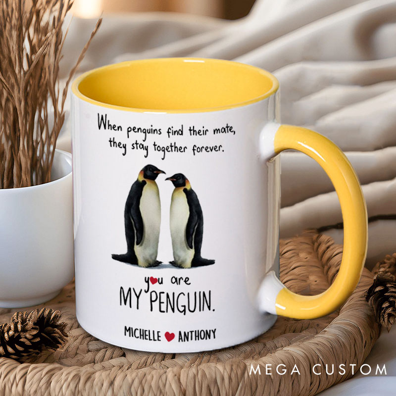 Personalized Couple You are My Penguin Mug Custom Couple Name Mug Couple Heart Valentine's Day Mug for Husband Wife Boyfriend Girlfriend