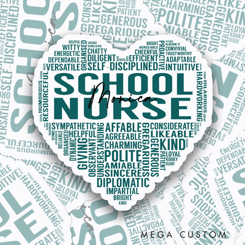 Personalized Nurse Stickers School Nurse Word Cloud Heart Sticker Funny Nurse Sticker Vinyl Die Cut Sticker