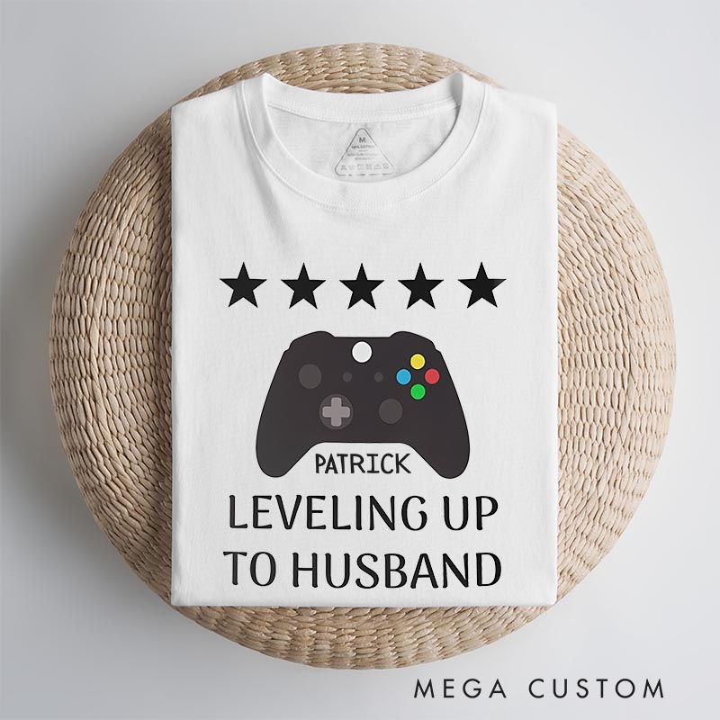Personalized Leveling up to Husband Game Engagement Classic T-Shirts Fiance Video Game Tshirt Gift for Groom from Bride