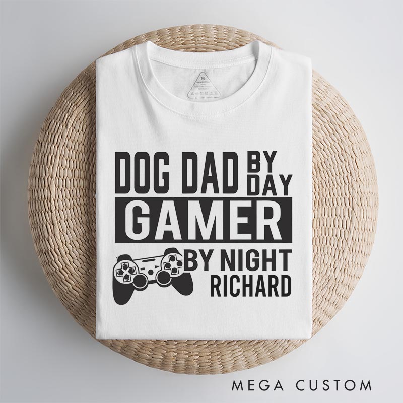 Personalized Dog Dad by Day Gamer by Night Classic T-Shirts Video Game Tshirt Geek Gaming Nerd Shirt