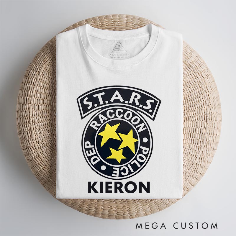 Personalized Raccoon Police Classic T-Shirts Horror Video Game Tshirt Geek Gaming Nerd Shirt Halloween
