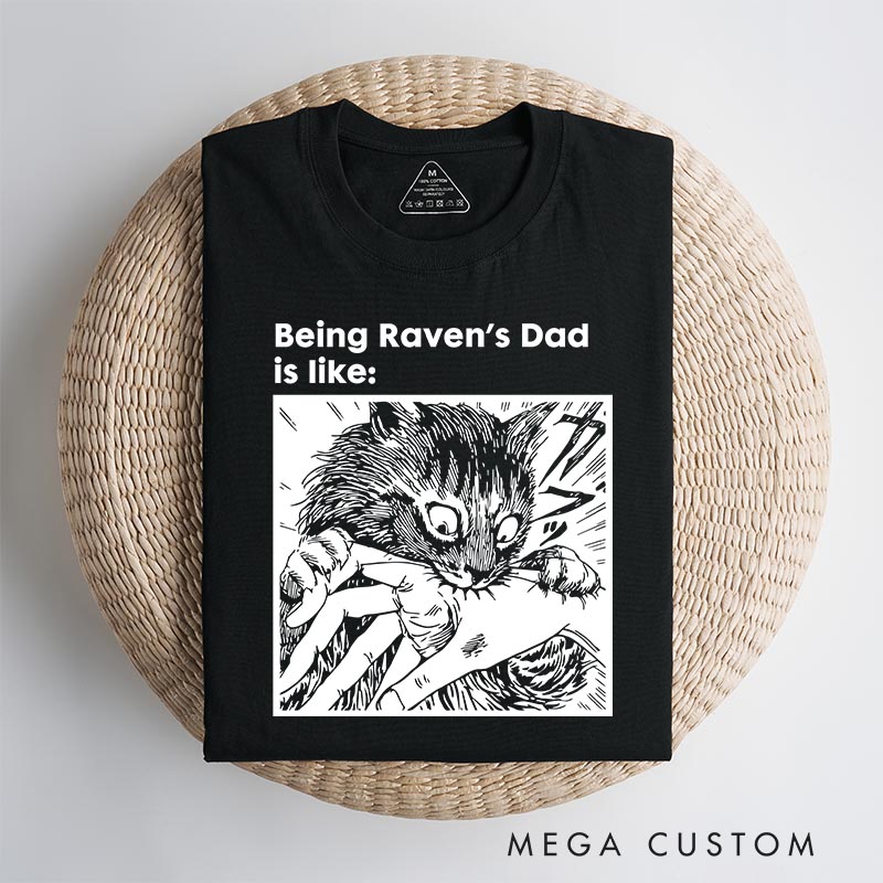 Personalized Creepy Cat Bite Classic T-Shirts Japanese Cat Mom Dad Tshirt Cats Crazy Shirt Cat Lover Anime Lover