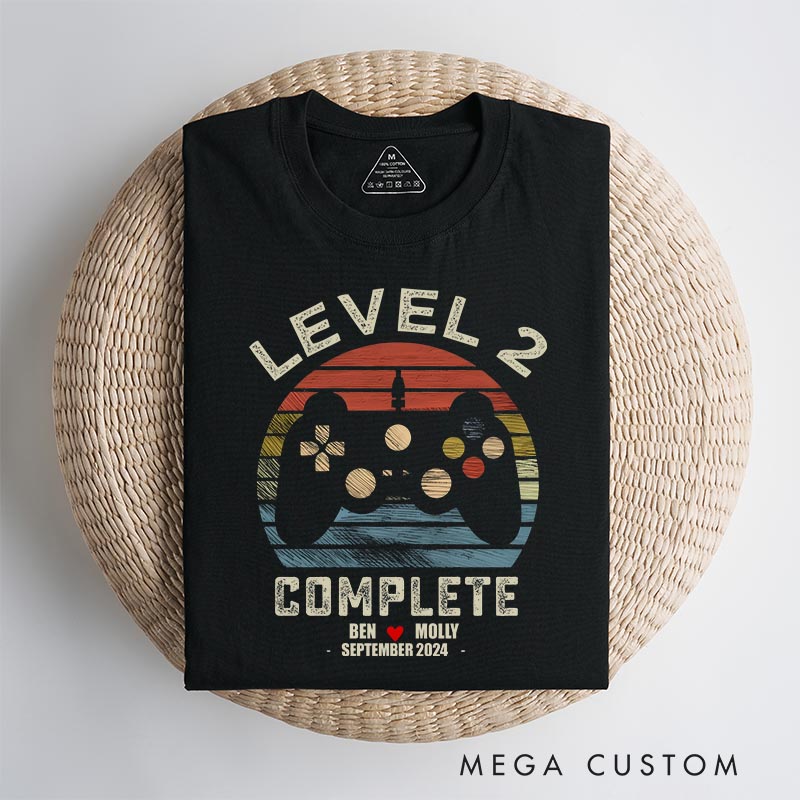Personalized Level up Anniversary Game Couple Classic T-Shirts Anniversary Video Game Tshirt Geek Gaming Nerd Shirt
