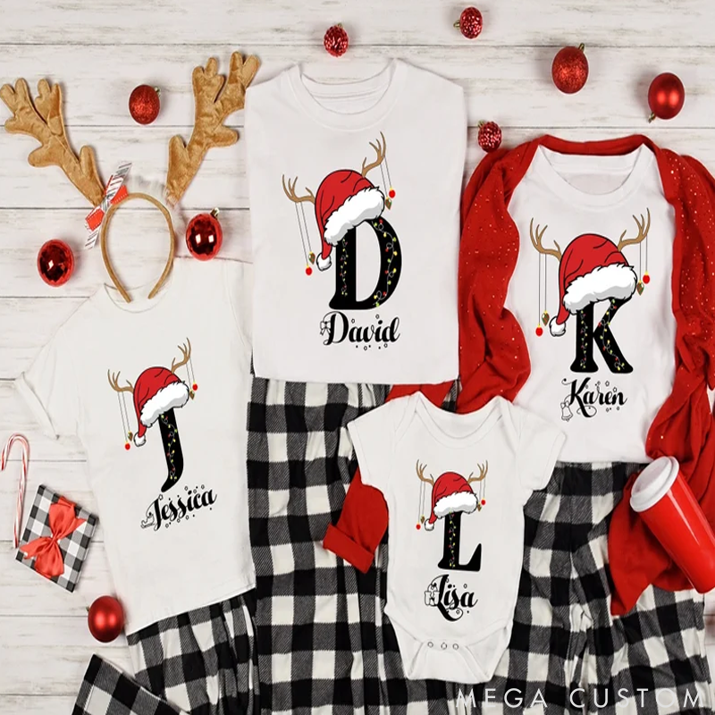 Personalized Family Christmas Name Monogrammed Christmas Family Matching T-Shirt