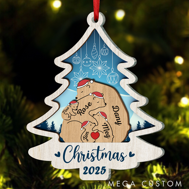 Personalized Acrylic Bear Family for Christmas Reunion Theme Holiday Festival Ornament 