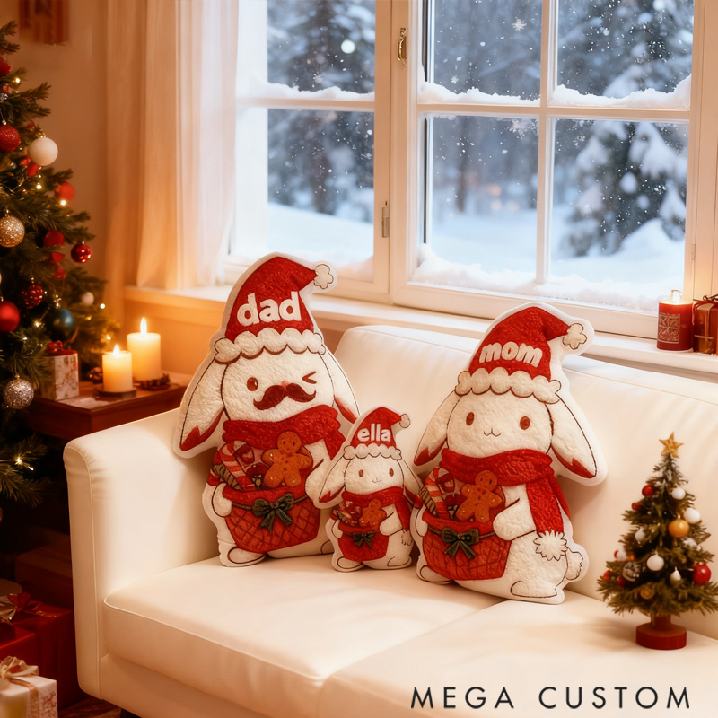 Personalized Cute Rabbit Family Shaped Holiday Festival Pillow Gift for Family
