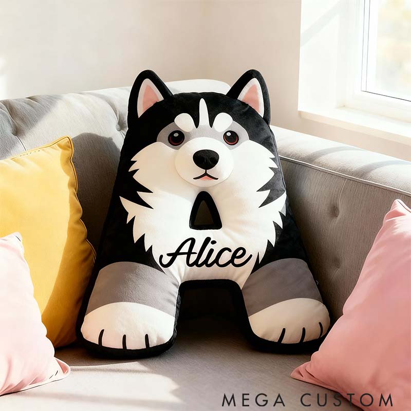 Personalized Dog Lover Husky Letter Pillow with Custom Name  Graphic 3D Print Pillow