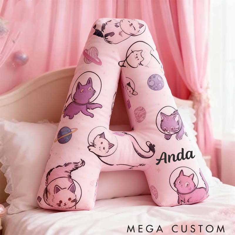 Personalized Cat Lover Pink Space Kitty Letter Pillow Graphic 3D Print Pillow