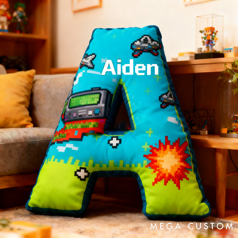 Personalized Game Letter Pillow for Game Lovers Plush Pillow Christmas Birthday Gift for Kids