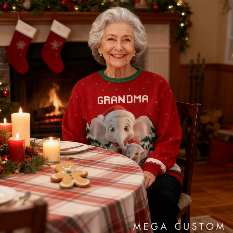 Personalized Custom Cute Elephant Family Ugly Sweater Gift for Family Members