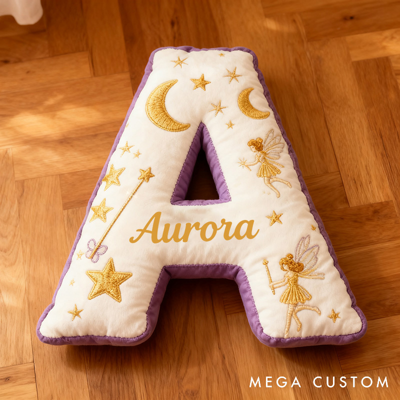 Personalized Graphic 3D Print Flower Fairy Letter Pillow with Your Own Name Soft Stuffed Toy for Kids Unique Decorative Cushion for Girls' Room