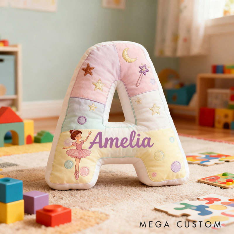 Personalized Graphic 3D Print Ballet Girl Letter Pillow with Your Name Soft Stuffed Toy for Kids Unique Decorative Cushion for Girls' Room