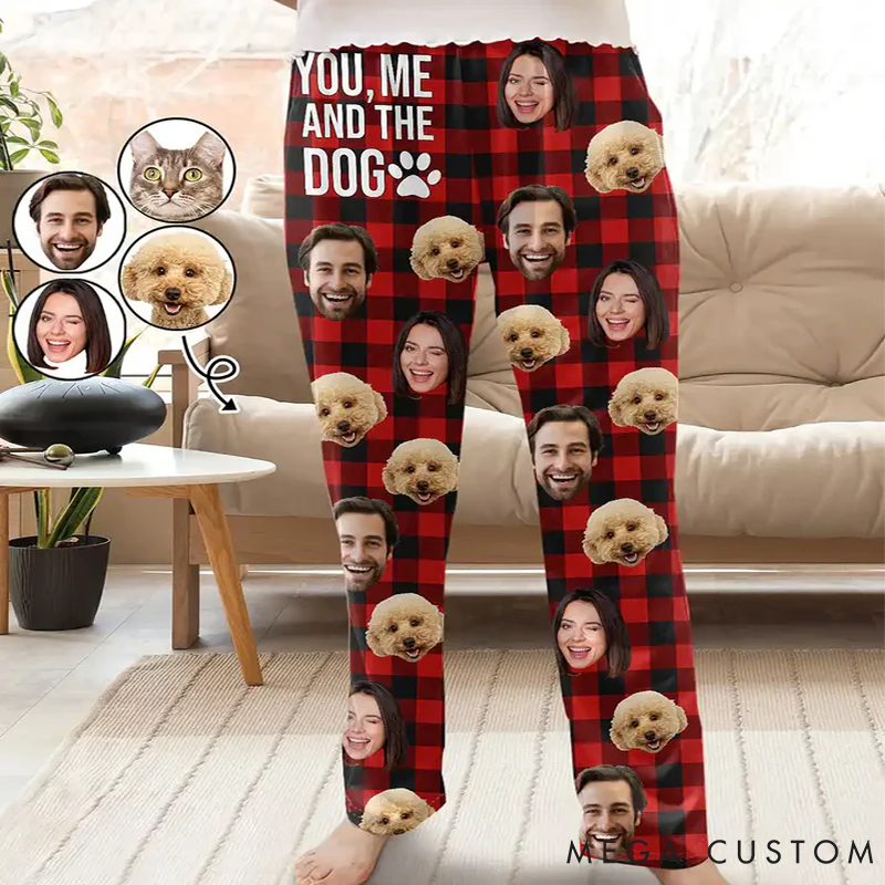 Personalized Dog Lover Custom Photo You and Me and the Dog Plaid Pattern Pajamas