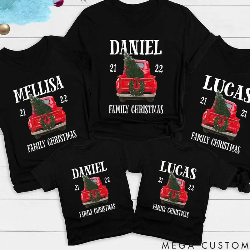 Personalized Family Christmas Red Truck Family Matching T-Shirt 