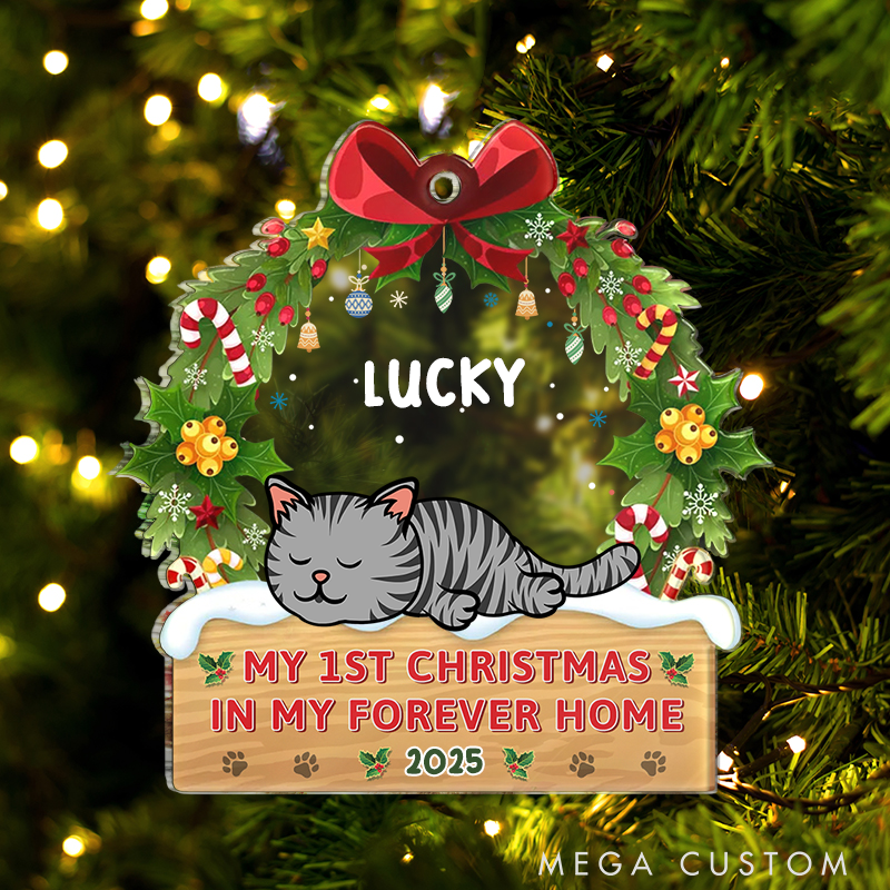 Personalized Cat Lover My 1st Christmas in My Forever Home Christmas Ornament