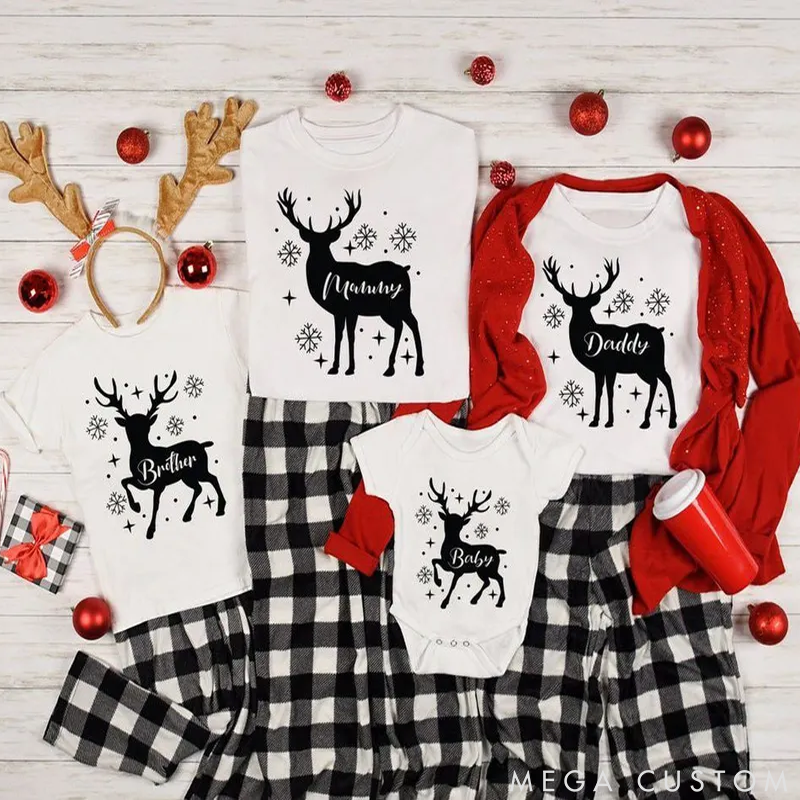 Personalized Christmas Reindeer Custom Family Matching T-Shirt