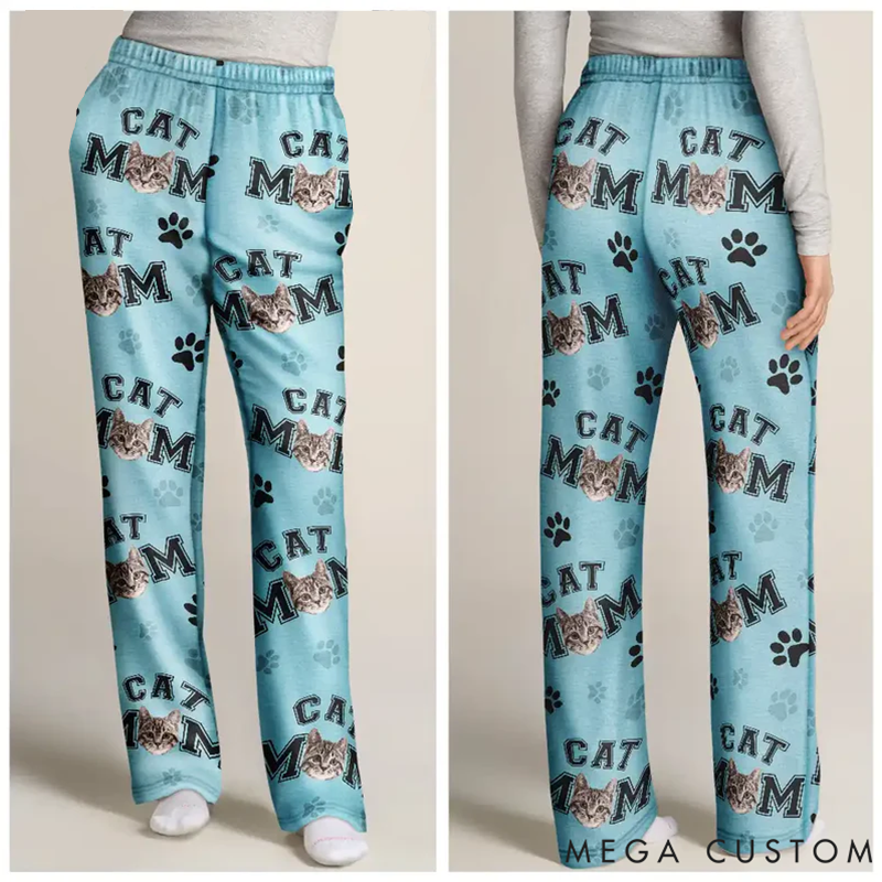 Personalized Cat Lover Custom Photo Mom Pawprints Pattern Pajamas