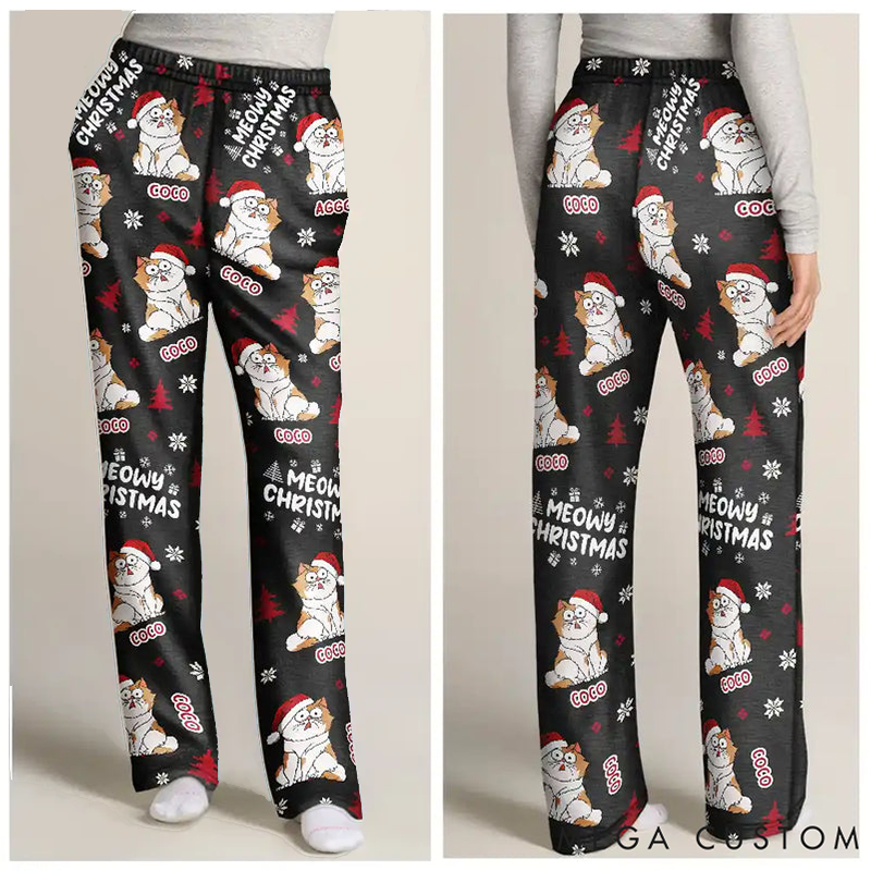 Personalized Cat Lover Meowy Catmas Funny Cartoon Cats Pajamas