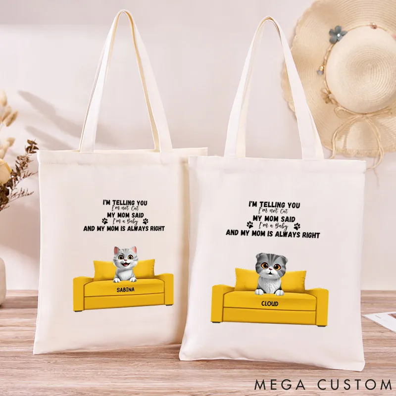 Personalized Cat Lover We're Telling You We're Not Cats Canvas Tote Bag