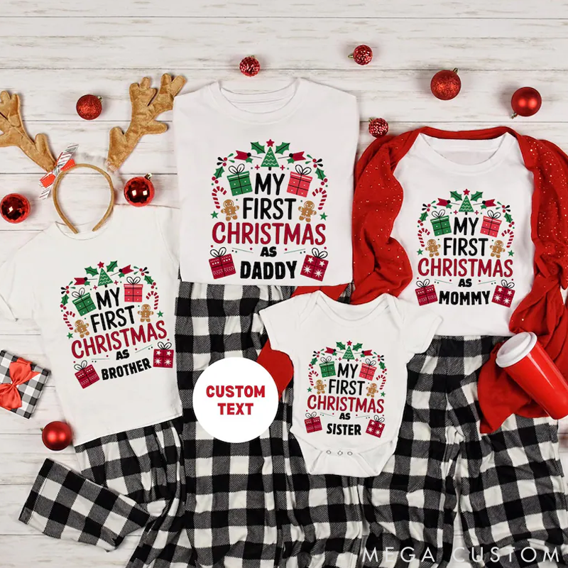 Personalized Family Christmas Shirt First Christmas as Family Member Matching T-Shirt