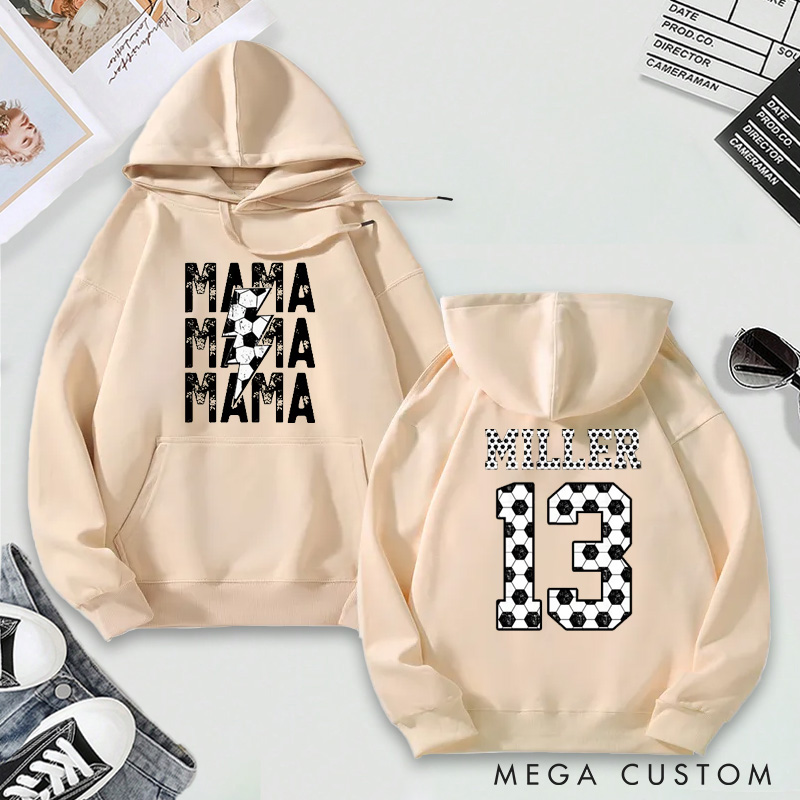 Personalized "Mama" Soccer Hoodie with Custom Name and Number Design