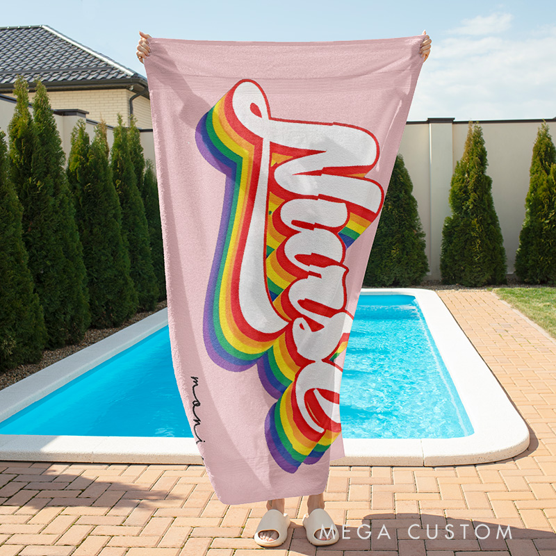 Personalized Nurse Beach Towel Custom Rainbow Nurse Pride Design Beach Towel Nurse Gift For Men Women