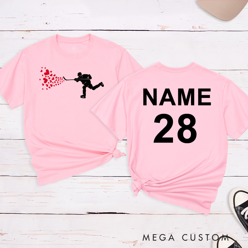 Personalized "Hockey with Heart" T-Shirt with Custom Name and Number