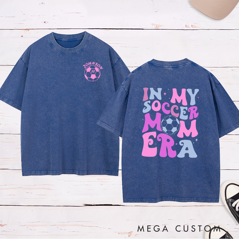 Personalized Washed Soccer Mom T-Shirt with Custom Name, Number, and Bold Graphic Design