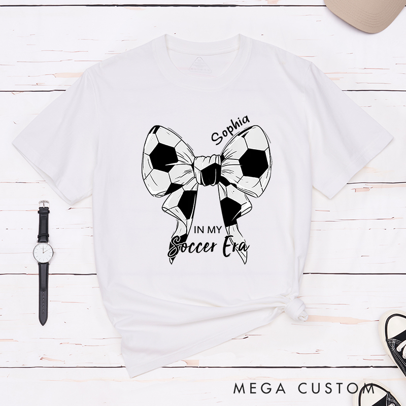 Personalized Soccer Bow Graphic T-Shirt with Custom Text Option  