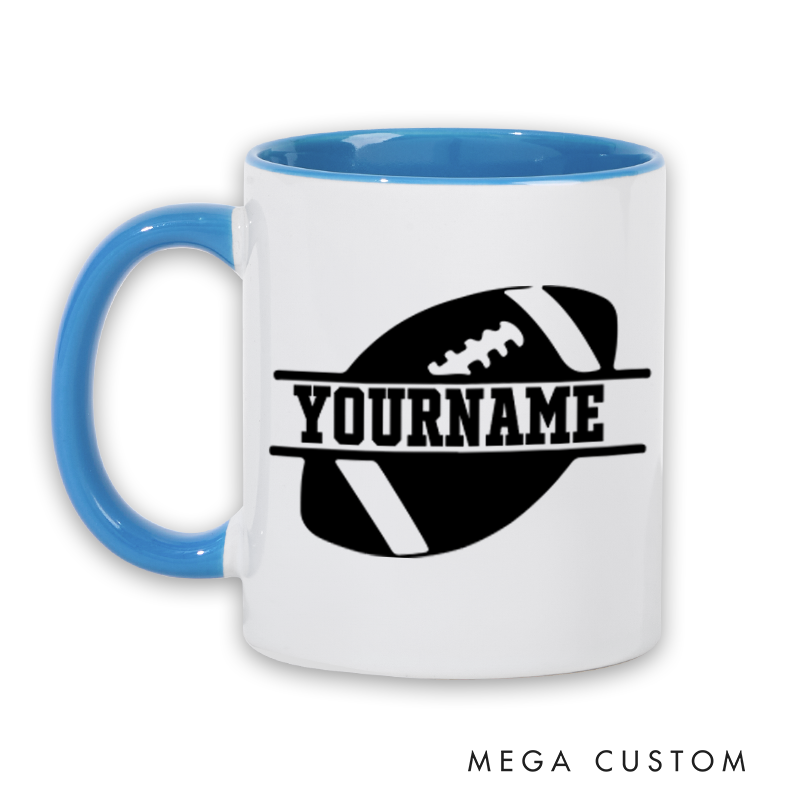 Personalized American Football and Rugby Mug with Custom Name and Bold Graphic Design