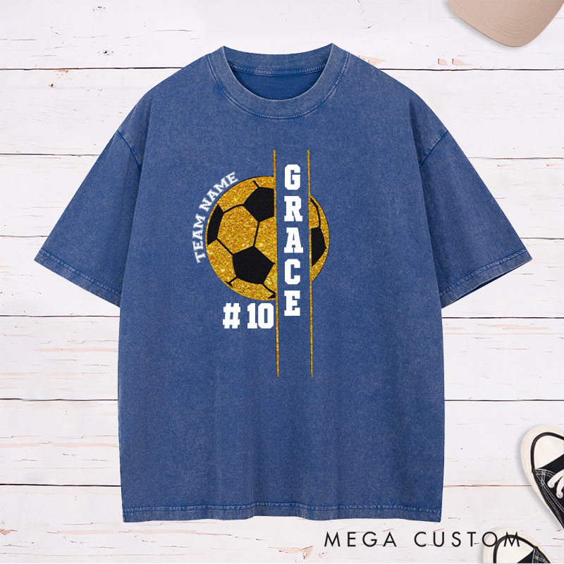 Personalized Soccer Washed T-Shirt with Custom Name, Number, and Team Design
