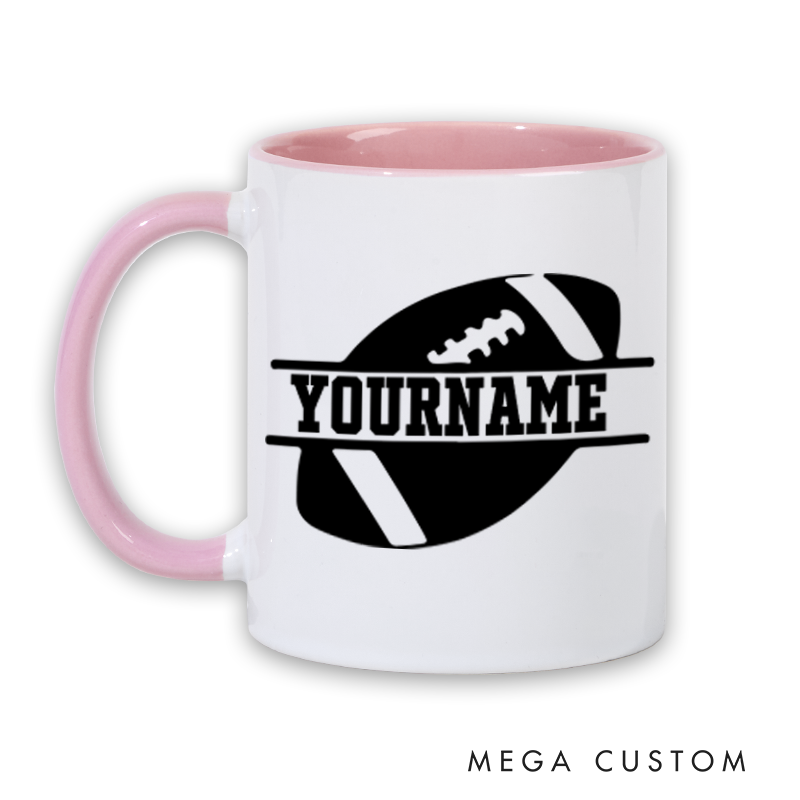 Personalized American Football and Rugby Mug with Custom Name and Bold Graphic Design