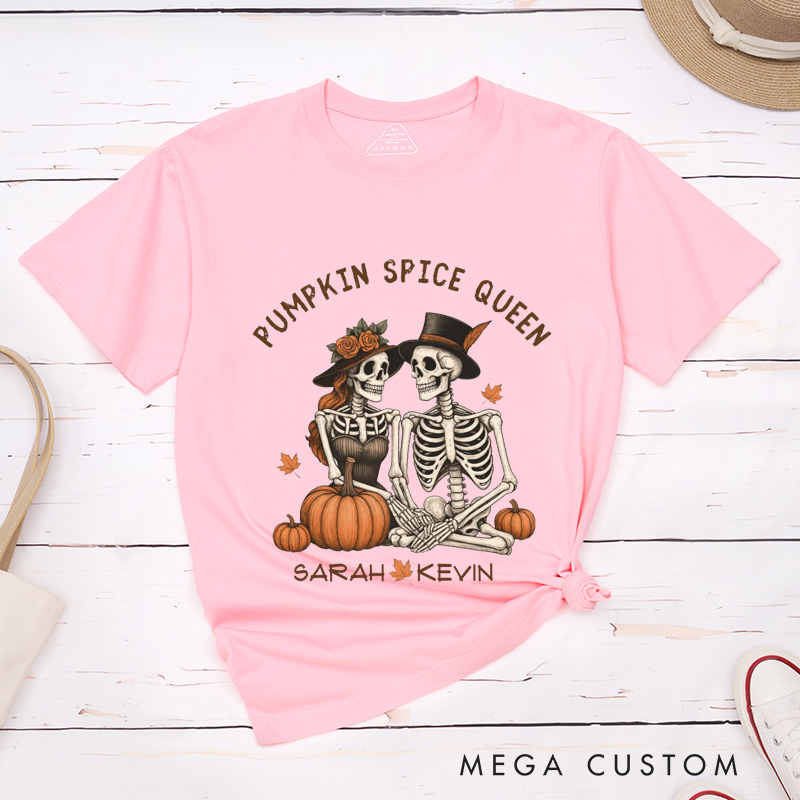 Personalized Gothic Skull Couple Halloween Matching T-Shirt Skeleton T-Shirt for Couple