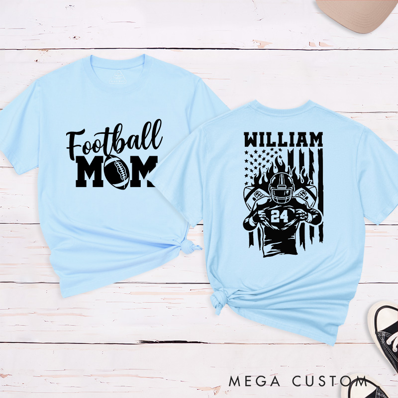 Personalized American Football Mom T-Shirts Featuring Custom Team Name and Number – Proudly Supporting Your Star Player