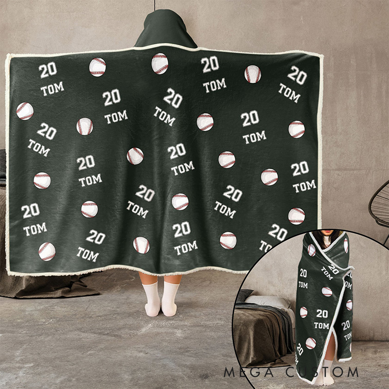 Personalized Baseball Hoodie Blanket with Custom Name & Number