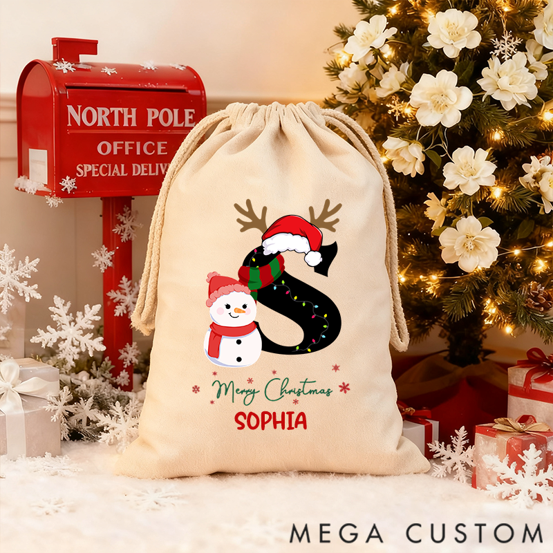 Personalized Christmas Gift Bag Snowman Pattern Art Word Name Customization