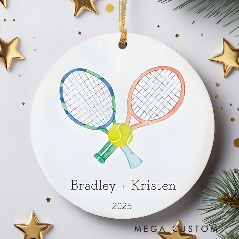 Personalized Tennis Christmas Ornament with Custom Names Year and Racket Design for Couples or Tennis Fans
