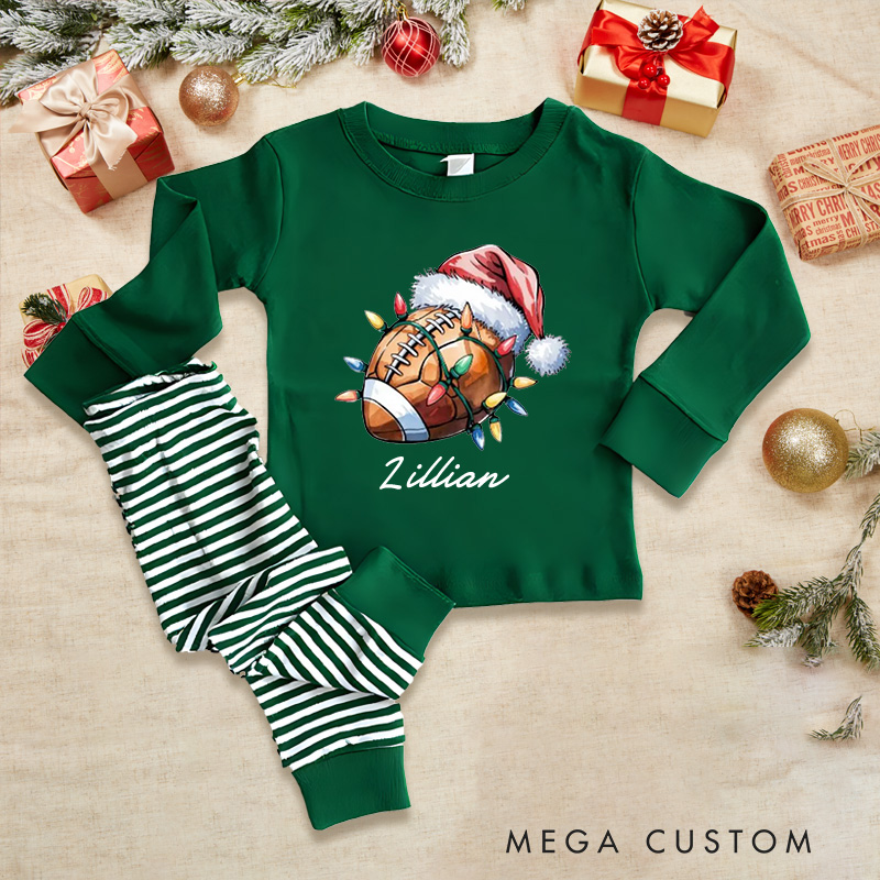 Personalized American Football Design Christmas Children's Pajamas with Custom Name