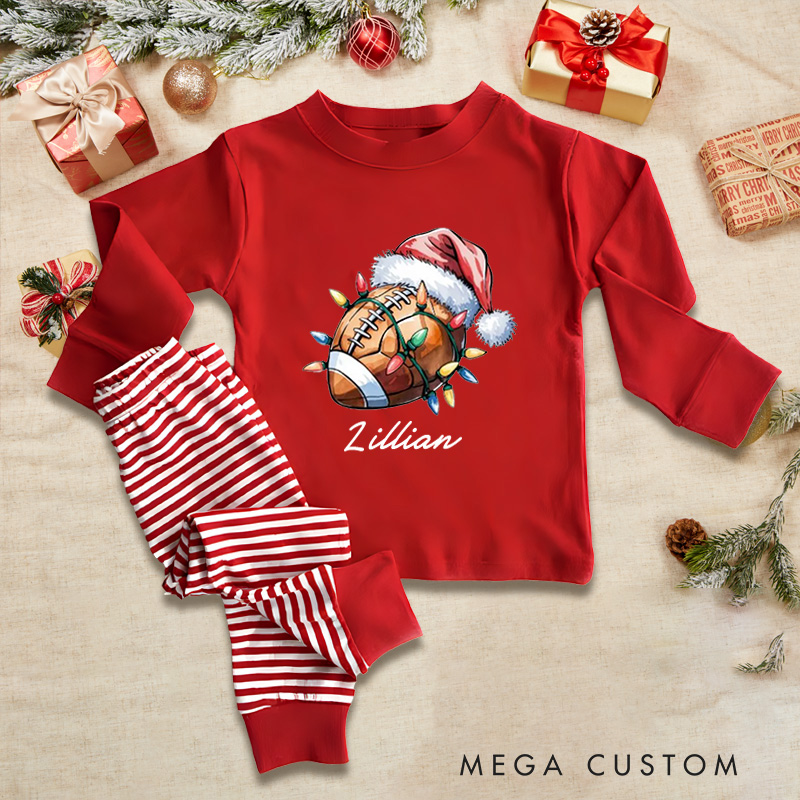 Personalized American Football Design Christmas Children's Pajamas with Custom Name