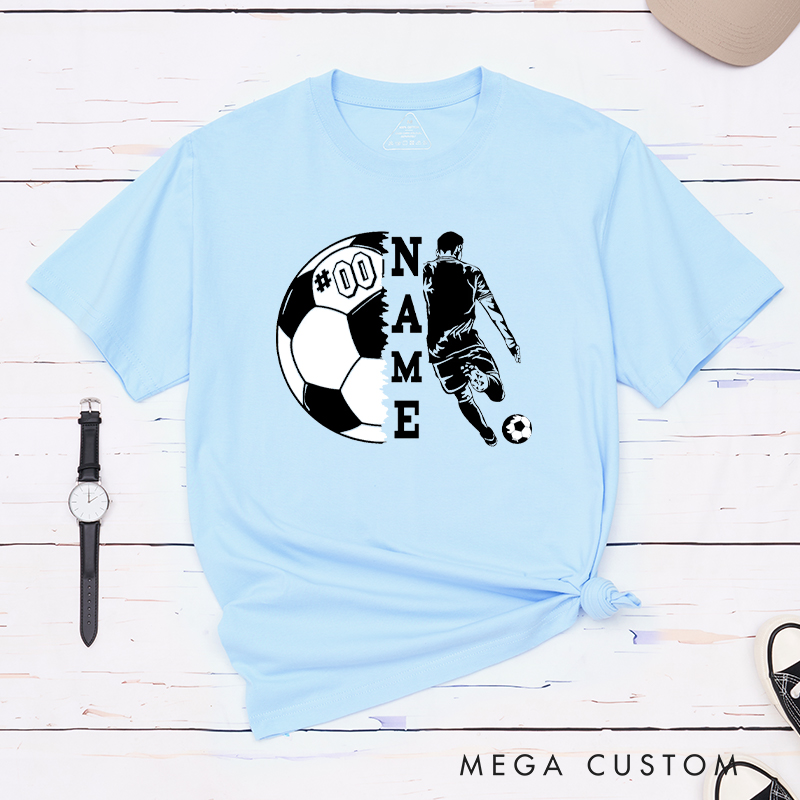 Personalized Soccer T-Shirt with Player Silhouette and Custom Name and Number