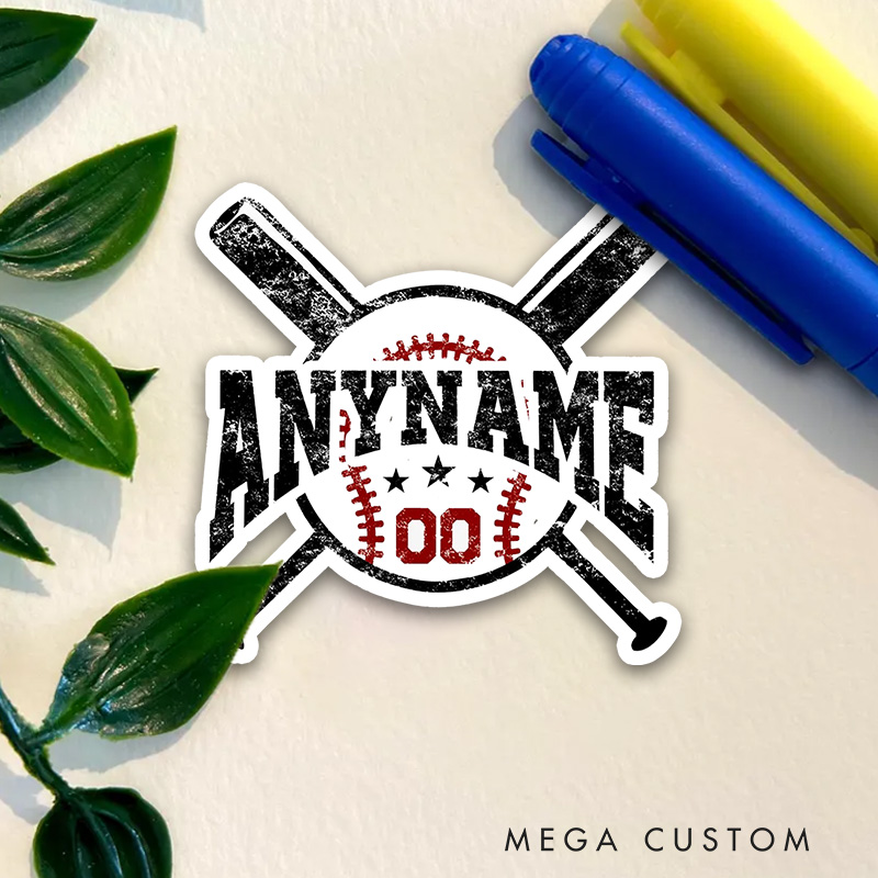 Personalized Baseball Sticker with Custom Name and Vintage Bat Design 