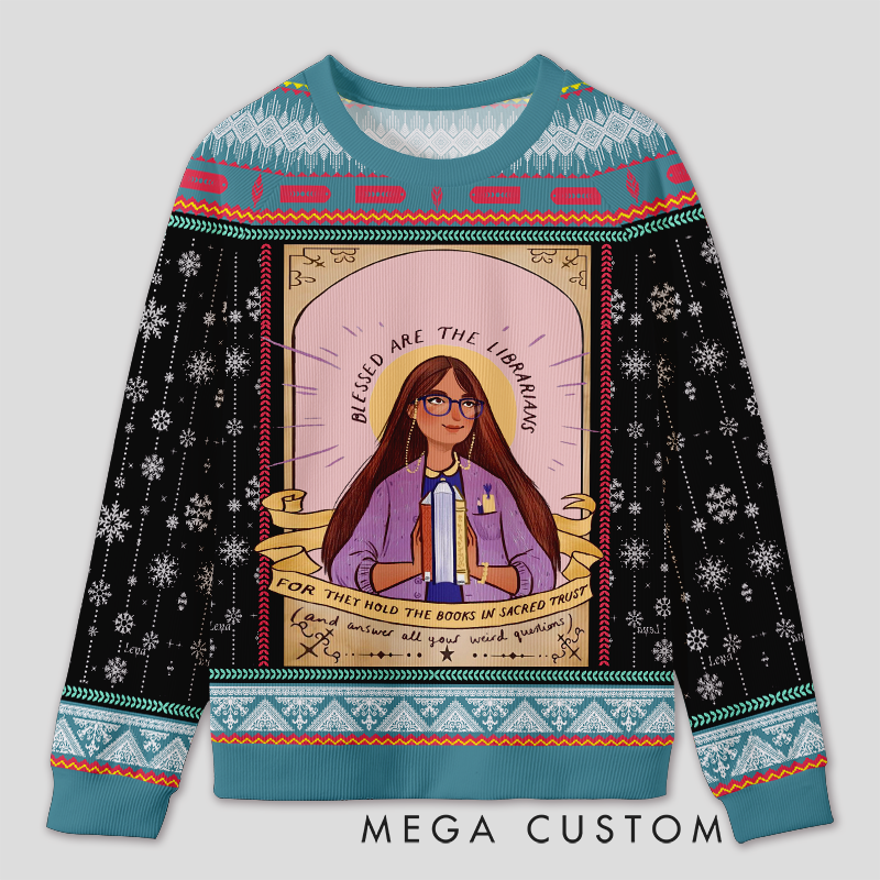 Personalized Librarian Appreciation Ugly Sweater Office Holiday Party Gift for Book Lovers