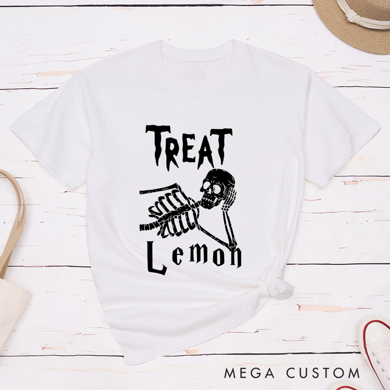 Personalized Halloween Trick or Treat Couple Matching Skeleton T-Shirt